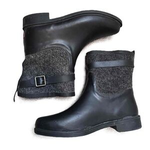 Chooka Black Gray Buckled Fabric Mid Wool Rain Boots US 10 Ankle Strap